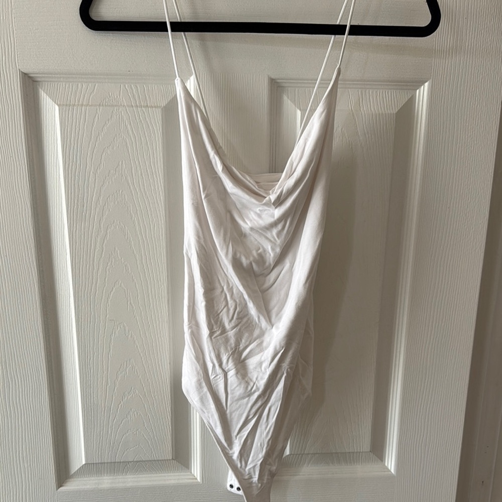 Abercrombie & Fitch Soft and Drapey white cowl neck bodysuit white medium NWT